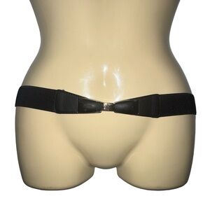 Vintage bow Black Elastic Hip Belt with Center Clasp